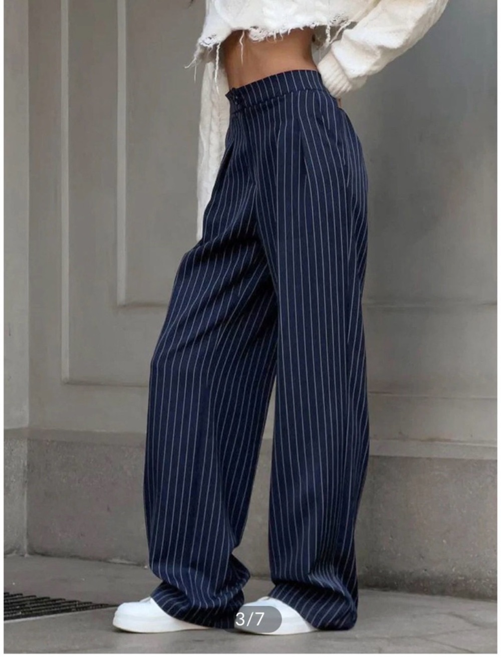 NWT Commense Navy Pinstripe Wide-Leg Trousers XS - Picture 3 of 4